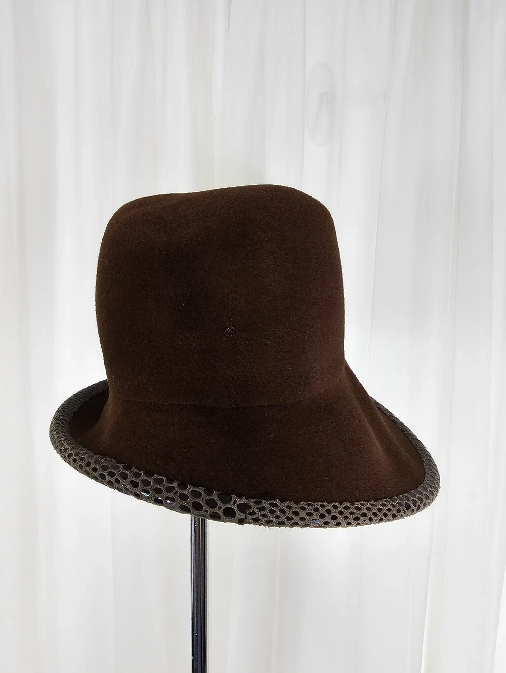 Vintage Ophelie Hats Brown Fur Felt Asymmetrical Cloche Mushroom Hat